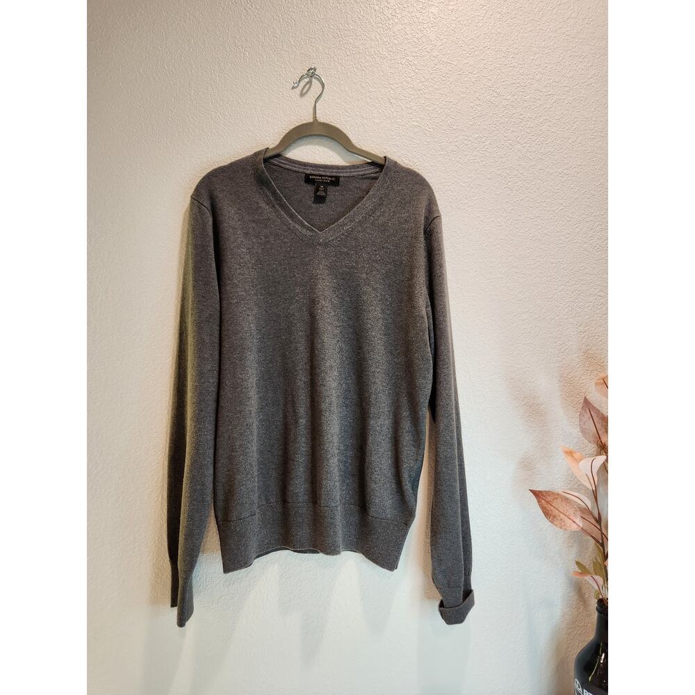 Banana Republic Men's‎ M Silk Cashmere Blend Sweater Gray V-Neck Luxury Knit